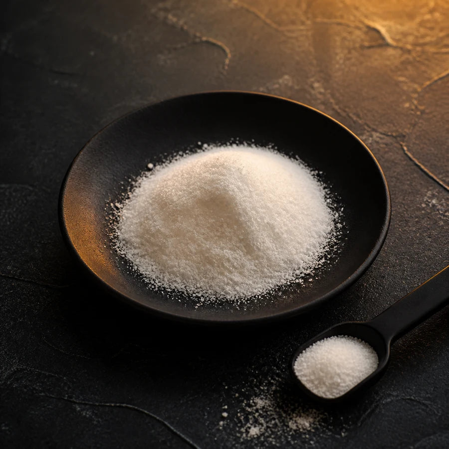 Glycine powder in a black dish